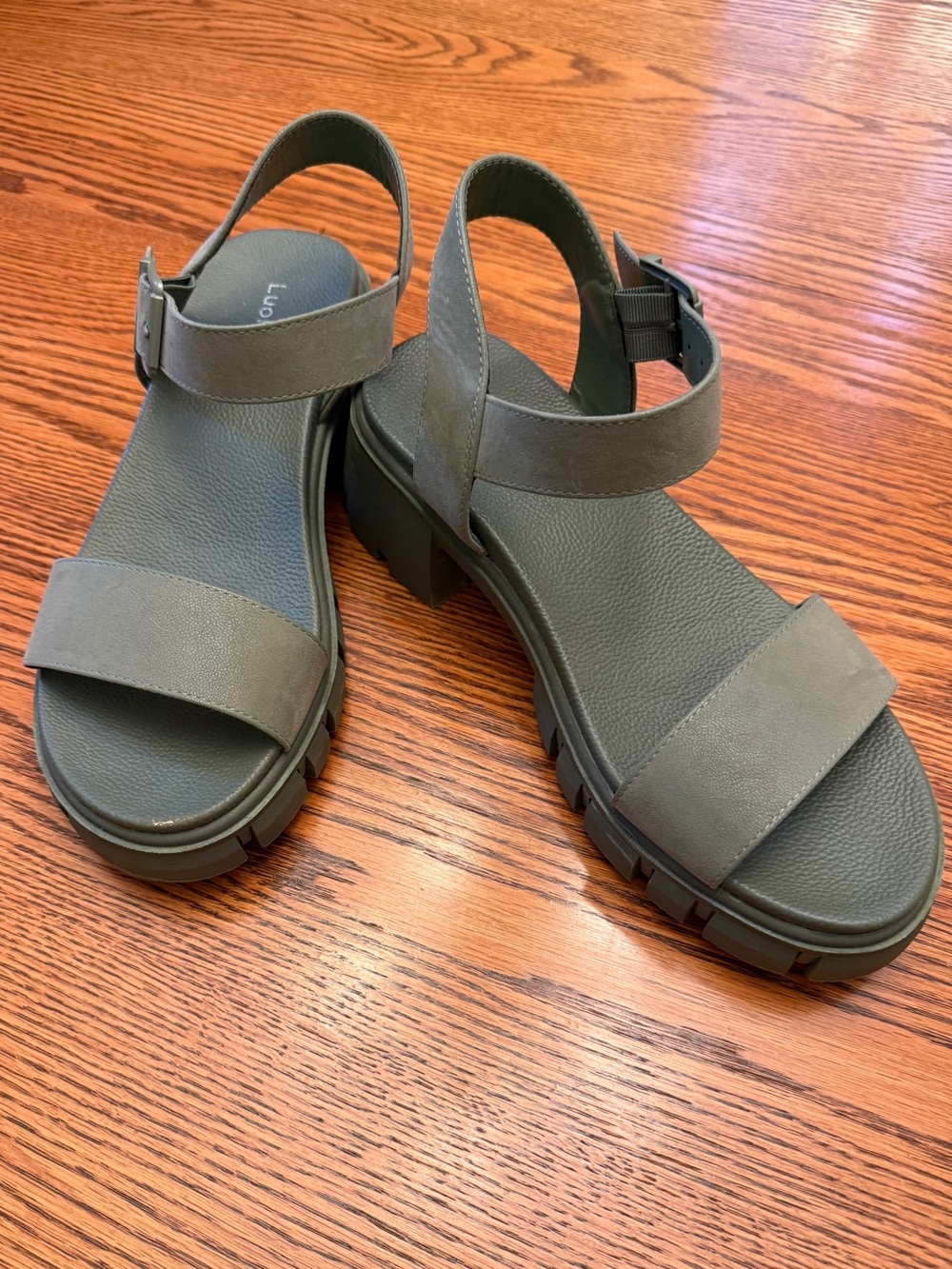 Extra wide Olive Green Platform Sandals — Chunky-Strap Women’s Sandals
